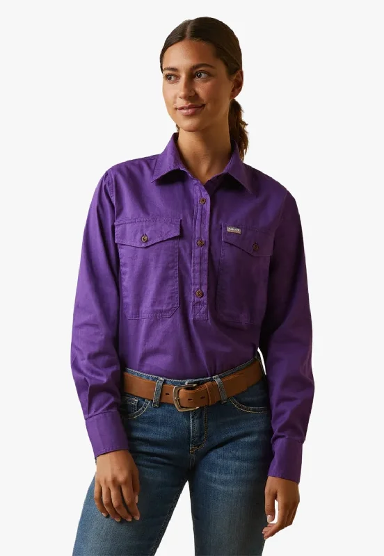 Ariat Womens Rebar Half Button Long Sleeve Work Shirt Comfortable Fitted Short Sleeve