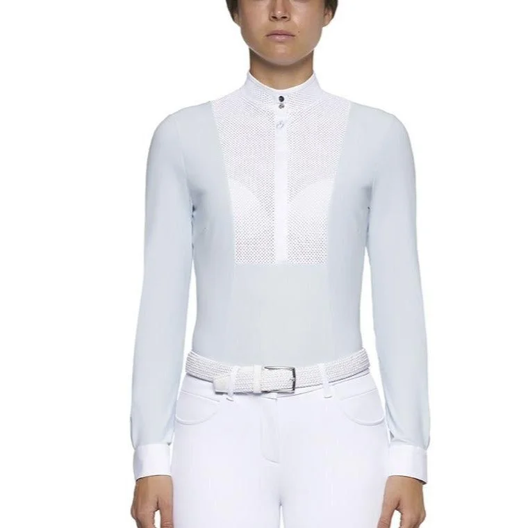 Cavalleria Toscana Perforated Bib and Collar Long Sleeve Shirt Fashionable Rounded Short Shirt