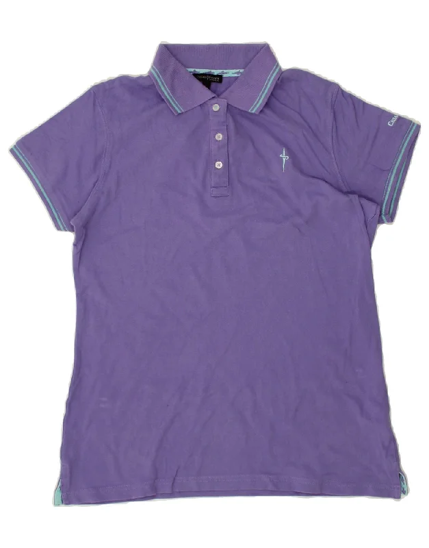 CESARE PACIOTTI Womens Polo Shirt UK 14 Large Purple Cotton Fashionable Plaid Short Sleeve