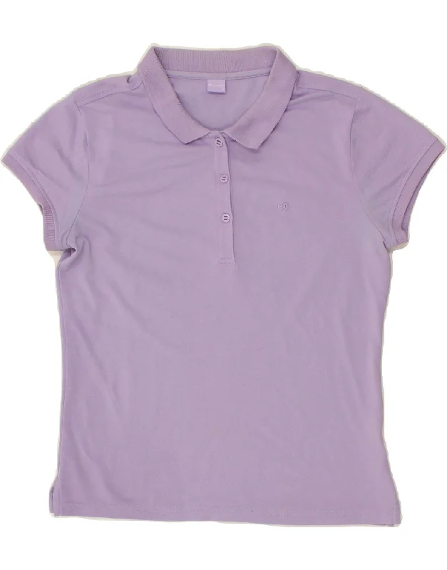 CHAMPION Womens Polo Shirt UK 14 Large Purple Cotton Relaxed Fit Short Blouse