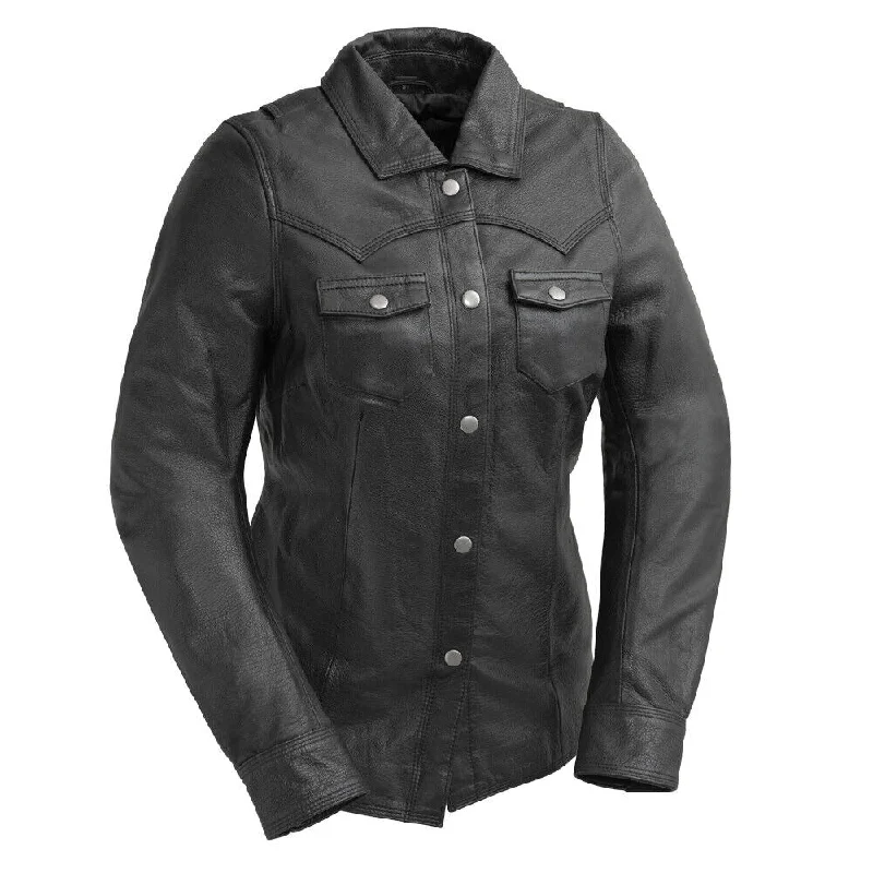 FIL118SC | Onyx - Women's Leather Motorcycle Shirt Cozy Printed Short Shirt