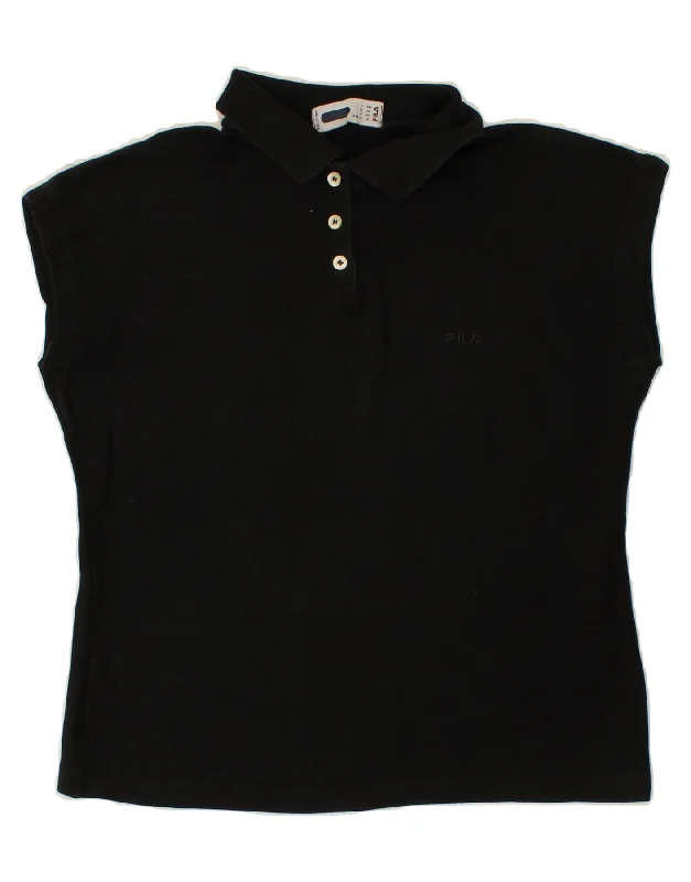 FILA Womens Polo Shirt IT 44 Medium Black Cotton Elegant High-Low Short Shirt