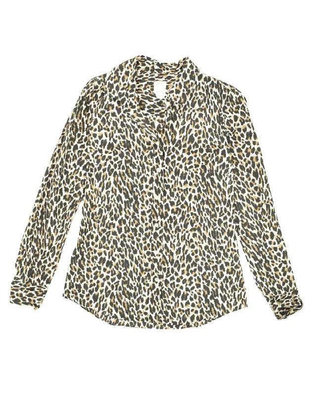 J. CREW Womens Shirt US 0 XS Beige Animal Print Cotton Relaxed Cotton Short Shirt