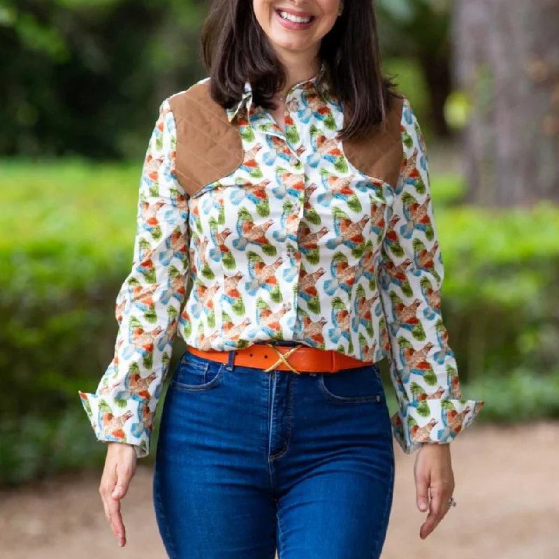 Kevin's Huntress Quail Print Shooting Shirt Comfortable Short Sleeve Blouse