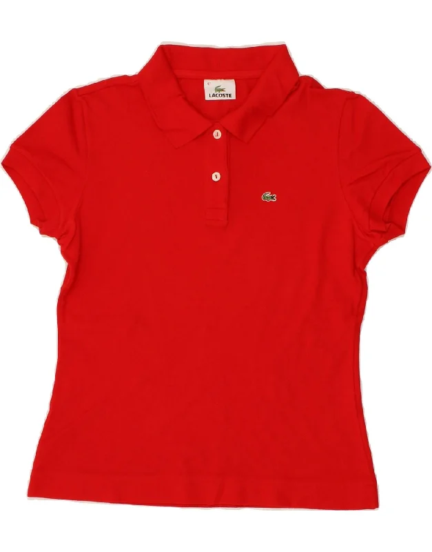 LACOSTE Womens Polo Shirt Size 42 Large Red Cotton Trendy Tie-Front Short Shirt