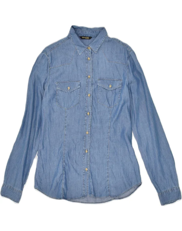 MASSIMO DUTTI Womens Denim Shirt EU 38 Medium Blue Cotton Trendy Print Short Sleeve