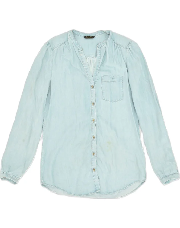 MASSIMO DUTTI Womens Shirt EU 38 Small Blue Cotton Casual Loose Short Sleeve