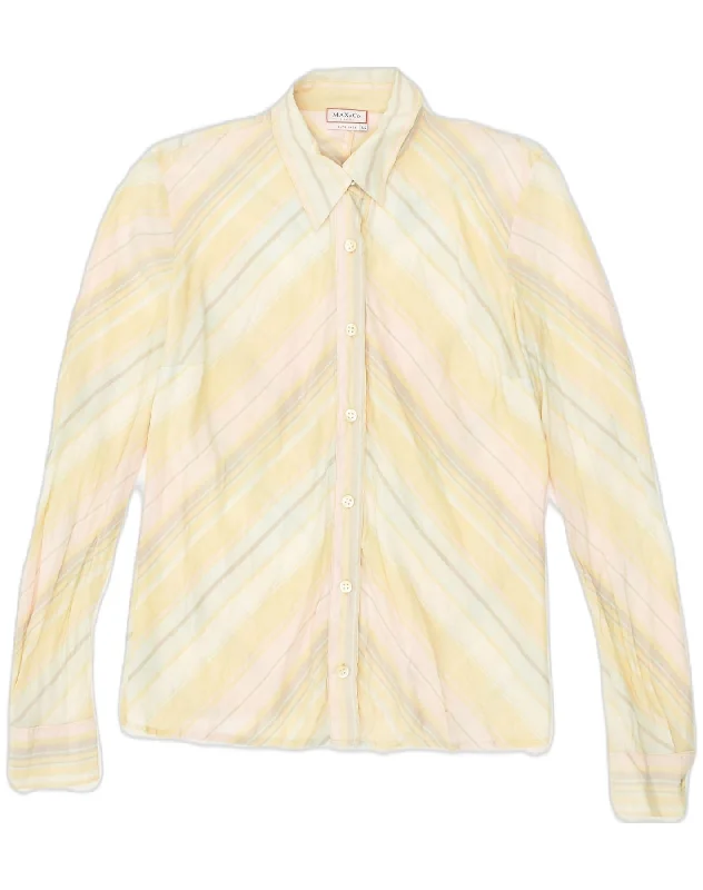 MAX & CO. Womens Shirt IT 44 Medium Yellow Striped Silk Elegant Longline Short Shirt