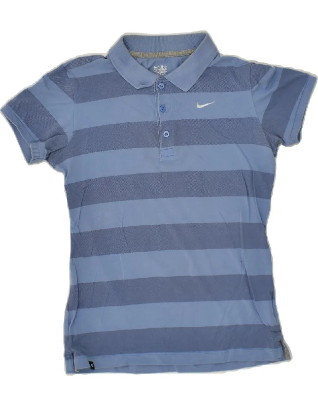 NIKE Womens Polo Shirt UK 10 Small Blue Striped Cozy Printed Short Shirt