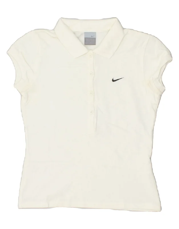 NIKE Womens Polo Shirt UK 12 Medium White Elegant Longline Short Shirt