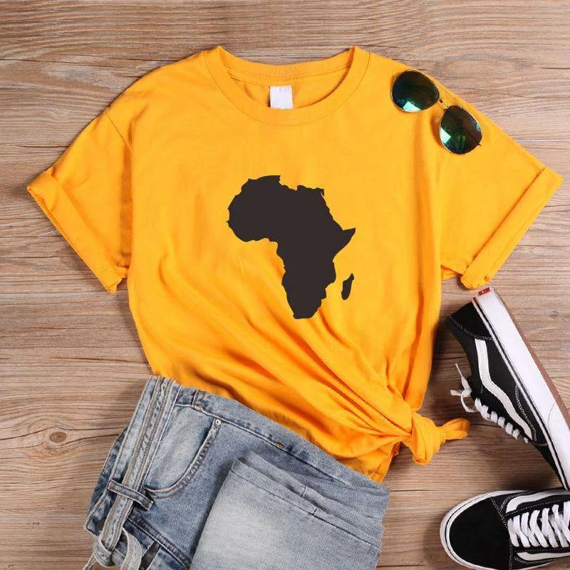 Africa Map T Shirt Relaxed Fit Short Blouse