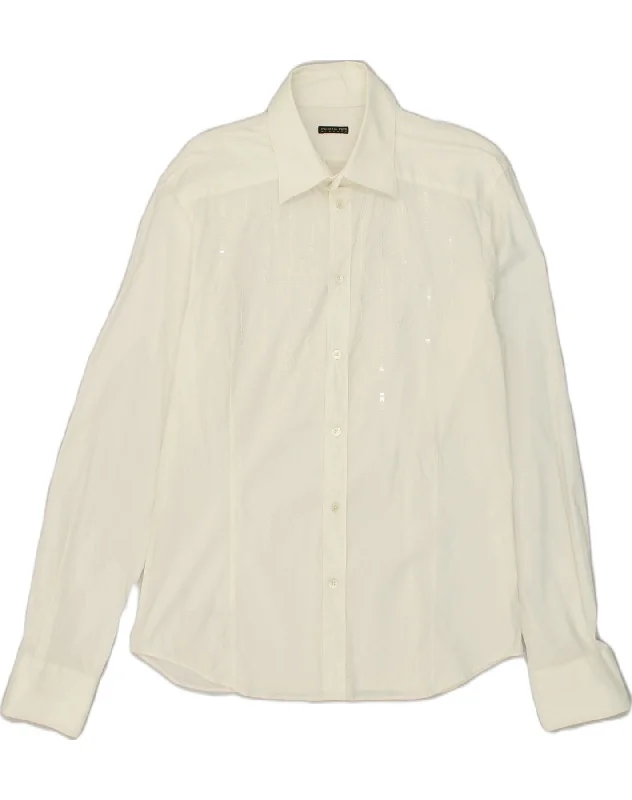 PATRIZIA PEPE Womens Shirt IT 52 2XL White Cotton Fashionable Pleated Short Shirt