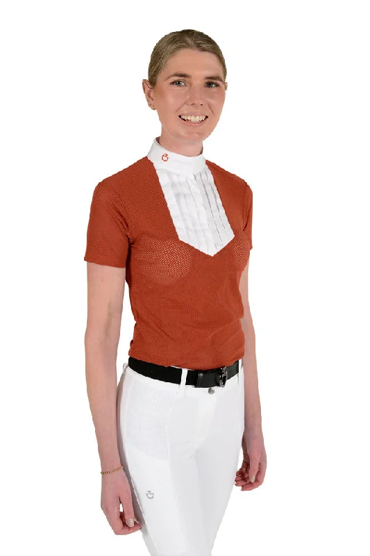 Perforated Short Sleeve Competition Shirt - Terracotta Elegant Longline Short Shirt