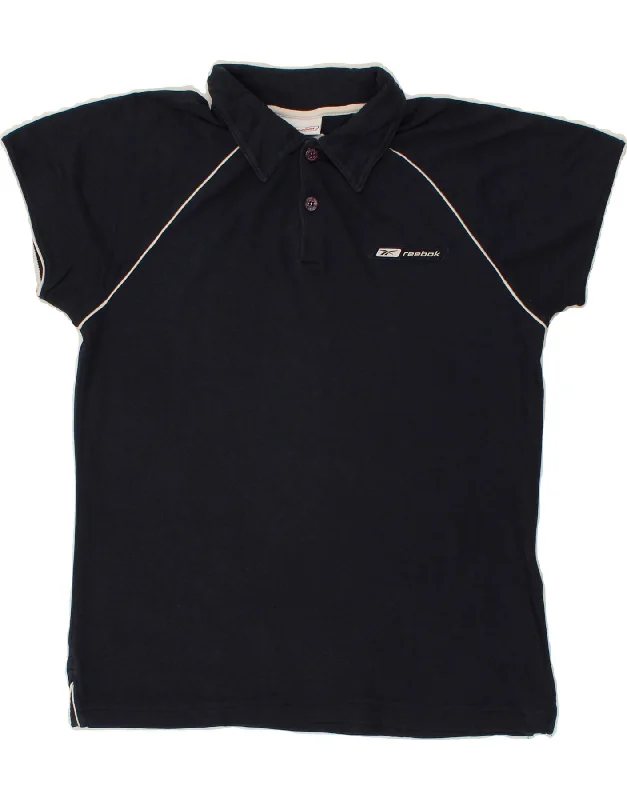 REEBOK Womens Polo Shirt UK 14 Medium Navy Blue Fashionable Draped Short Sleeve