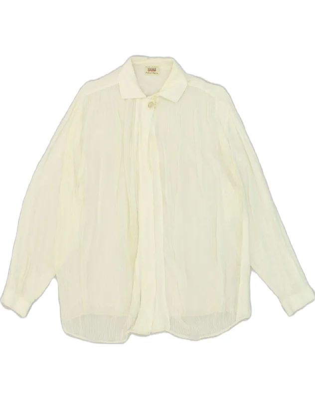 SISLEY Womens Shirt Blouse IT 44 Medium Off White Viscose Cozy Summer Short Shirt