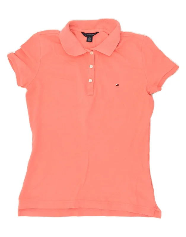 TOMMY HILFIGER Womens Polo Shirt UK 10 Small Orange Cotton Fashionable Short Sleeve Shirt