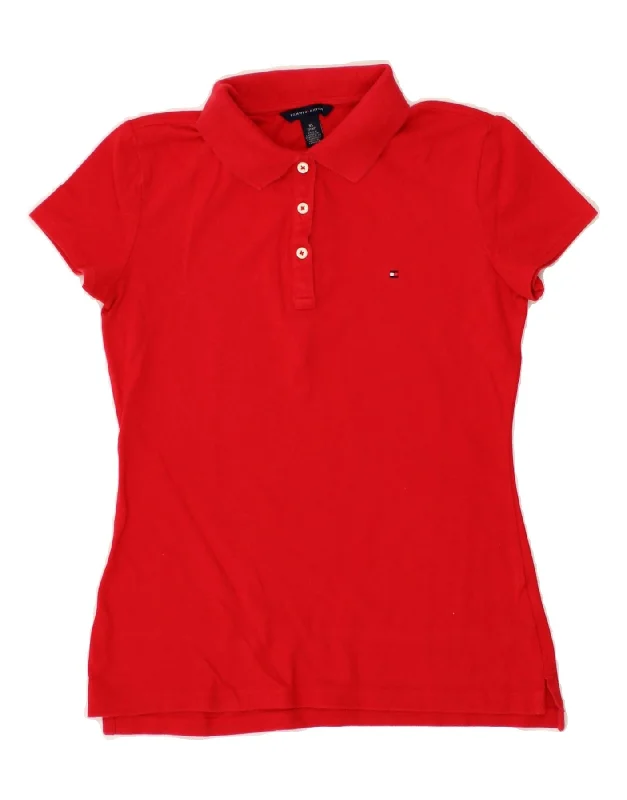 TOMMY HILFIGER Womens Polo Shirt UK 6 XS Red Cotton Trendy Sleeveless Short Shirt