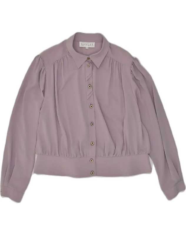 VINTAGE Womens Shirt Blouse IT 48 XL Purple Polyester Cozy Loose Fit Short Sleeve