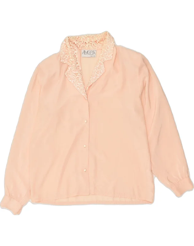 VINTAGE Womens Shirt Blouse UK 16 Large Pink Polyester Trendy Button-Front Short Sleeve