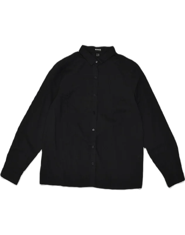 VINTAGE Womens Shirt EU 42 Large Black Cotton Casual Button-Down Short Shirt