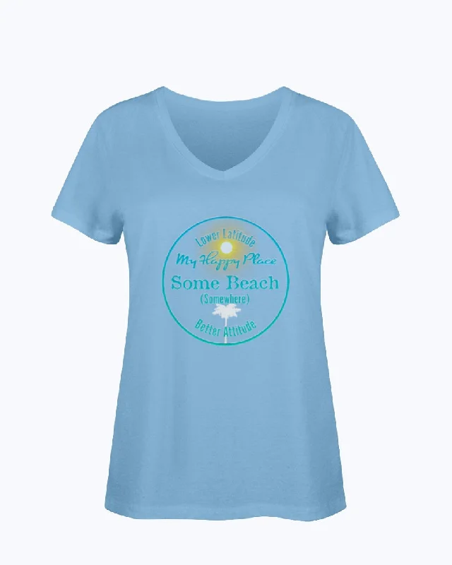 Women's SoftSpun Cotton V-Neck Tshirt Some Beach Somewhere Happy Place Soft Flowing Short Shirt