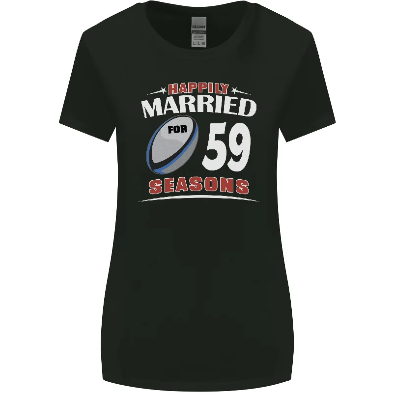 59 Year Wedding Anniversary 59th Rugby Womens Wider Cut T-Shirt Sequined Glittery Shiny