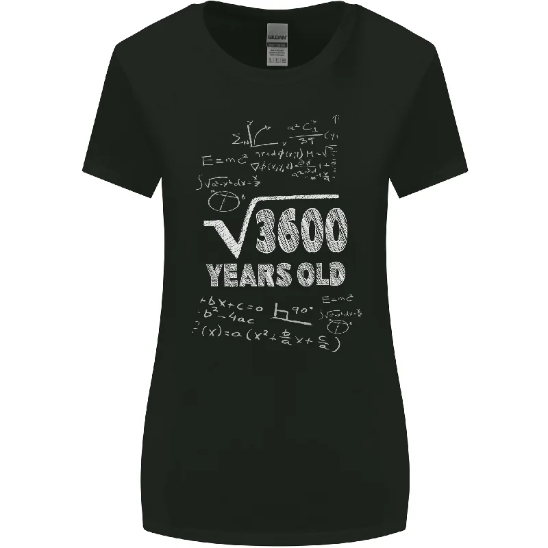 60th Birthday 60 Year Old Geek Funny Maths Womens Wider Cut T-Shirt Graphic Embroidered Appliqued