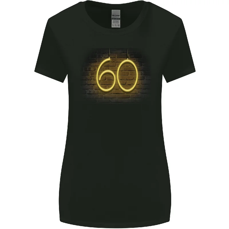 60th Birthday Neon Lights 60 Year Old Womens Wider Cut T-Shirt Oversized T-Shirt Spandex breathable