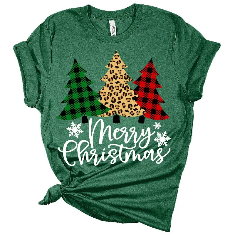 Plaid Christmas Trees Merry Christmas Shirts For Women T-Shirt Spandex Blend Rayon Blend Denim Blend