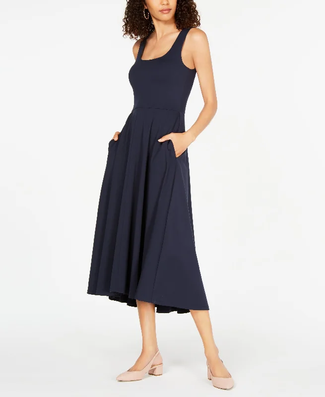 Alfani Petite Fit Flare Midi Dress Comfortable Ruched Midi Dress