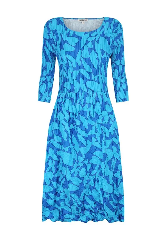 Alquema Smash Pocket Crinkle Print Midi Dress, Blue Stylish Striped Midi Dress