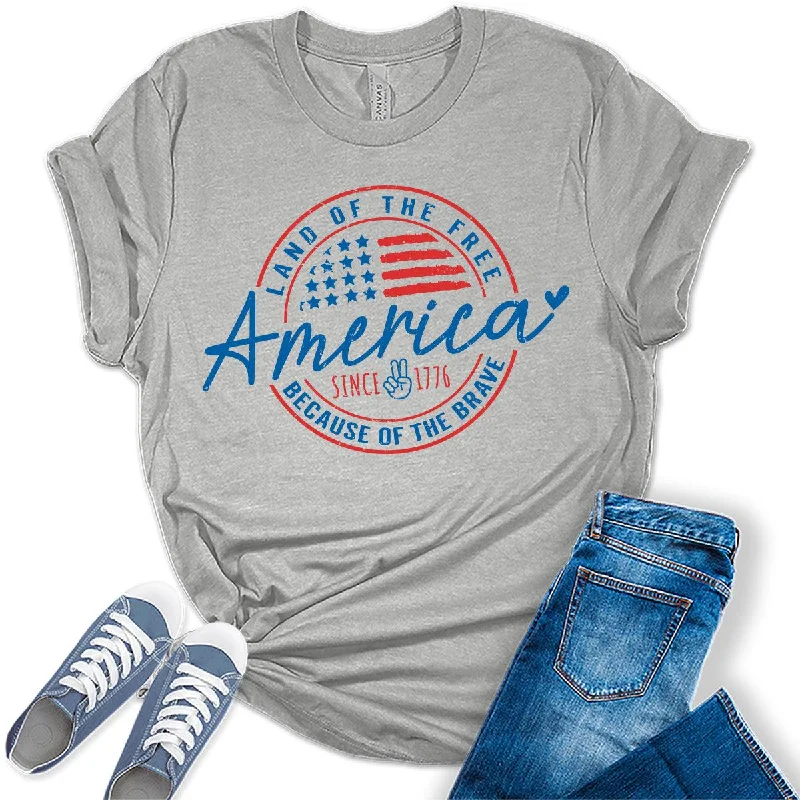 America Since 1776 Patriot Graphic Tees for  Women Satin Fabric Silk Fabric Chiffon Fabric