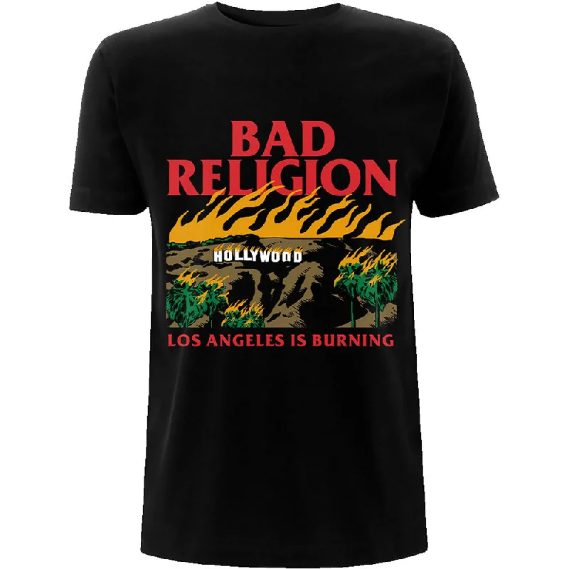 Bad Religion | Official Band T-Shirt | Burning Black Thin T-Shirt Open Front Quick Dry