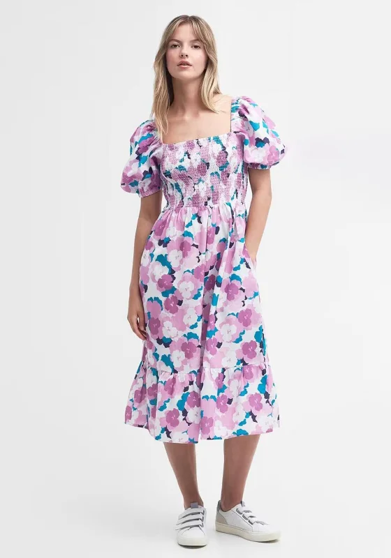 Barbour Womens Ashfield Floral Print Cotton Midi Dress, Multi Trendy Shift Midi Dress