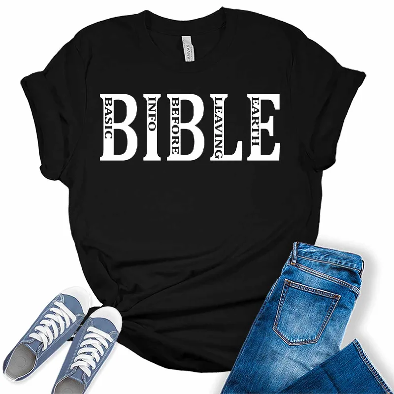 BIBLE Basic Info Before Leaving Earth Christian Women's Graphic Tee Boxy Fit Fitted Loose