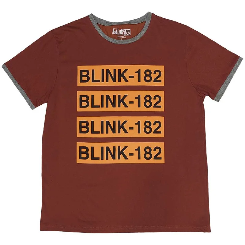 Blink-182 | Official Band Ringer T-Shirt | Logo Repeat Anti-Shrink Durable Soft