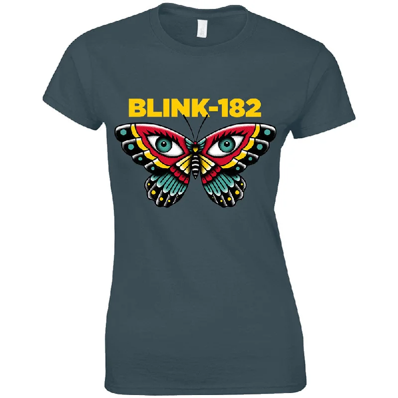 Blink-182 Ladies T-Shirt: Butterfly Wool Fabric Cashmere Fabric Tweed Fabric