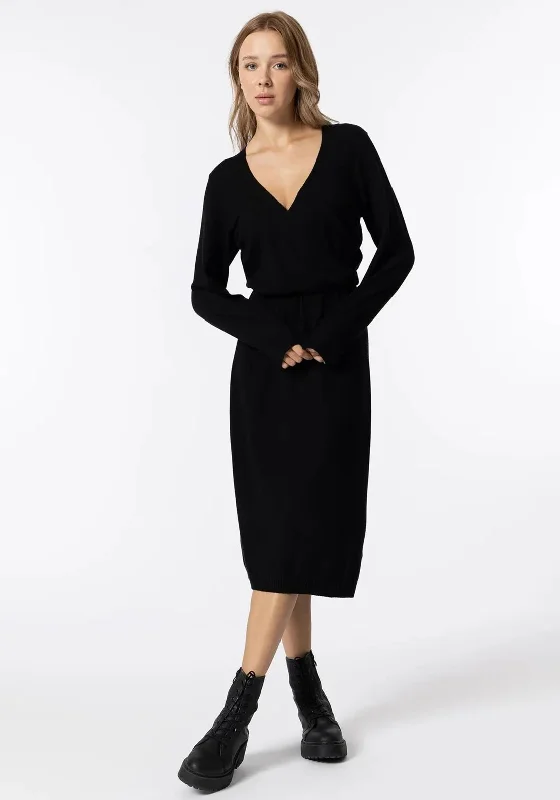 Tiffosi Brianna Knit Midi Dress, Black Stylish High-Waisted Midi Dress