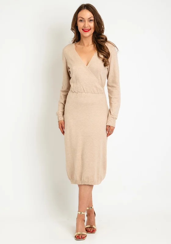 Tiffosi Brianna Knit Midi Dress, Beige Trendy Bodycon Midi Dress