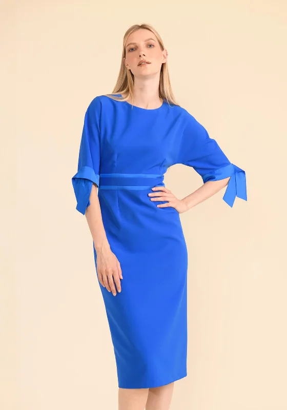 Caroline Kilkenny Aria Ribbon Sleeve Midi Dress, Intense Blue Stylish Pleated Skirt Midi Dress