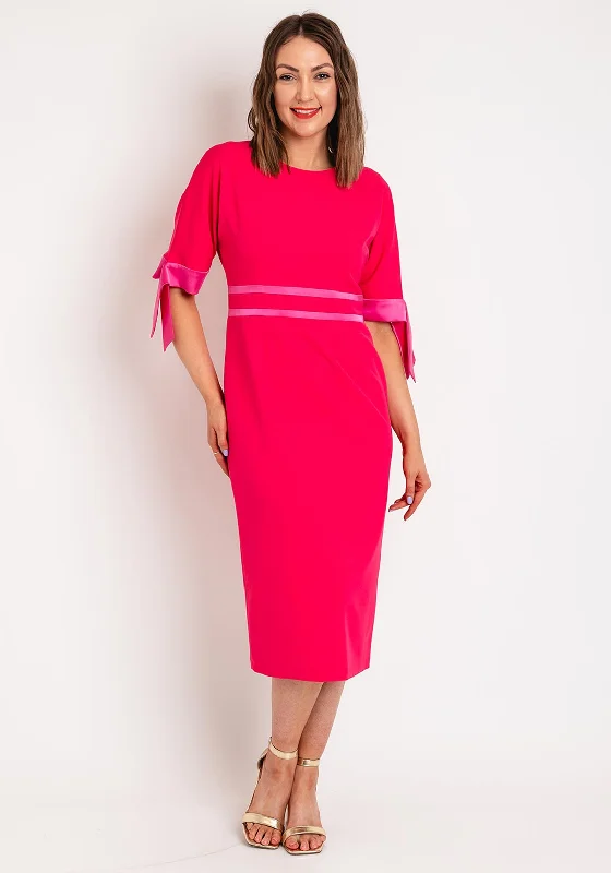 Caroline Kilkenny Aria Ribbon Sleeve Midi Dress, Watermelon Trendy Mock Neck Midi Dress