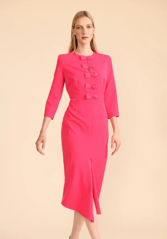 Caroline Kilkenny Maggy Bow Placket Midi Dress, Watermelon Fashionable Skater Midi Dress