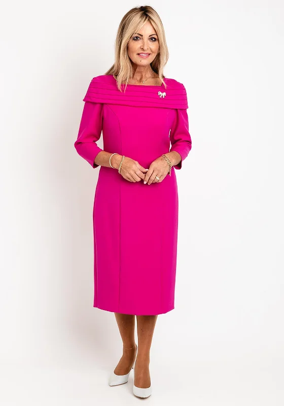 Cassandra Bardot Neckline Pencil Midi Dress, Magenta Comfortable Deep V Midi Dress