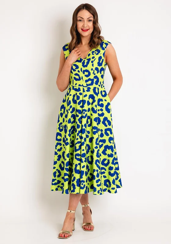 Castings Leopard Print A-line Midi Dress, Lime Elegant Velvet Midi Dress