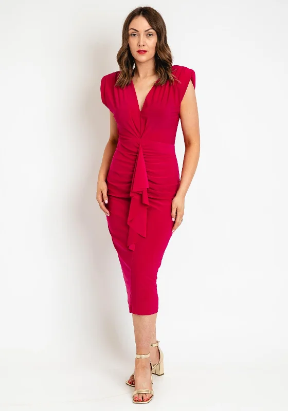 Casting Ruched Drape Midi Dress, Fuchsia Classic Black Midi Dress