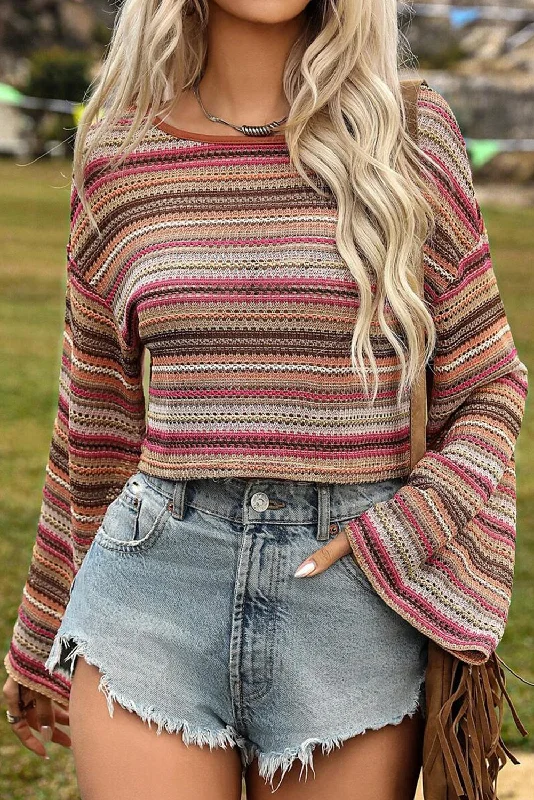 Casual Solid Chain Strap Cold Shoulder Long Sleeve T-Shirt Beaded Sequined Faux Fur