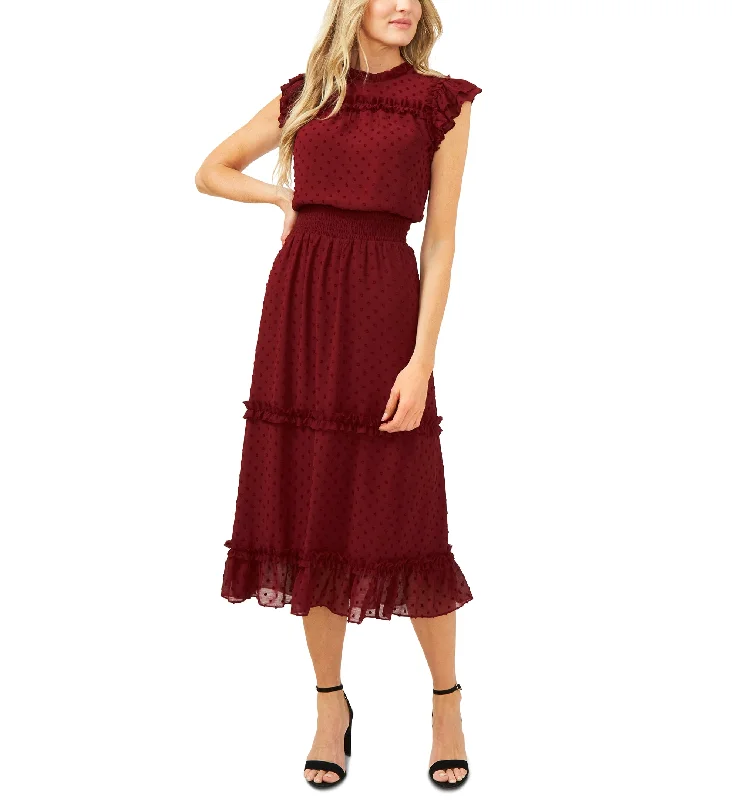 Cece Ruffled Swiss Dot Midi Dress Stylish Cold Shoulder Midi Dress