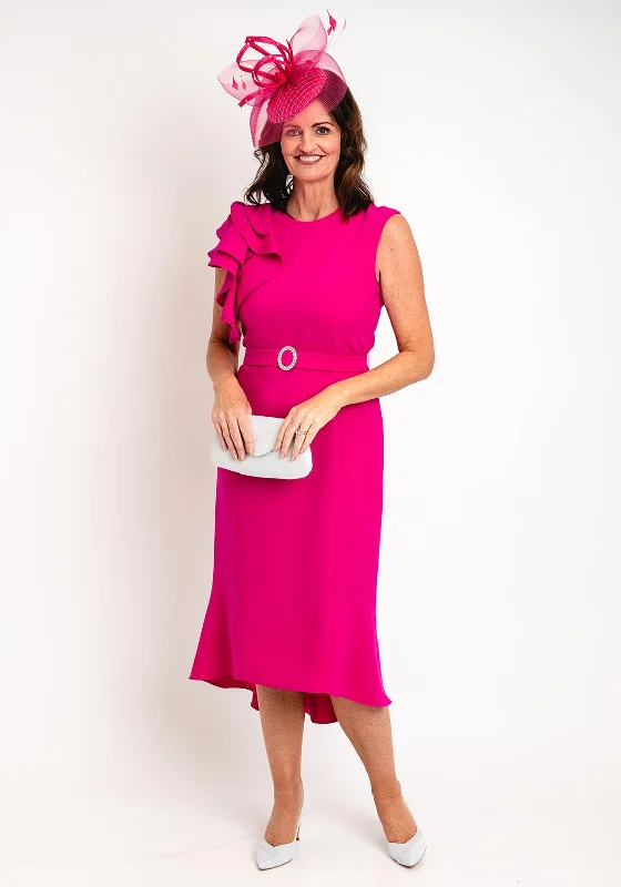 Claudia C Dublin Ruffle Shoulder Midi Dress, Magenta Comfortable Deep V Midi Dress