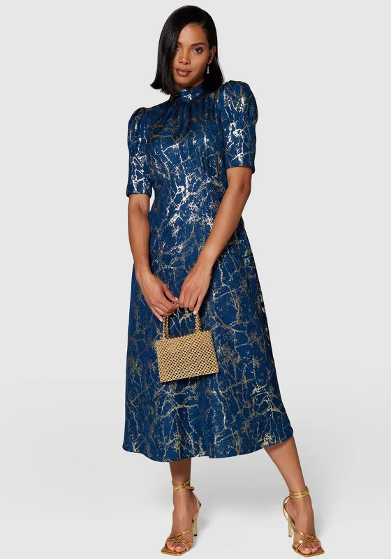 Closet London Tie Back A-Line Midi Dress, Navy Trendy Floral Wrap Midi Dress