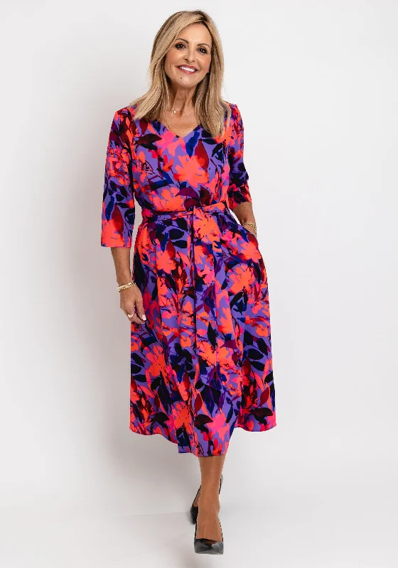 Coco Doll Judy Floral Print Midi Dress, Purple Stylish Striped Midi Dress